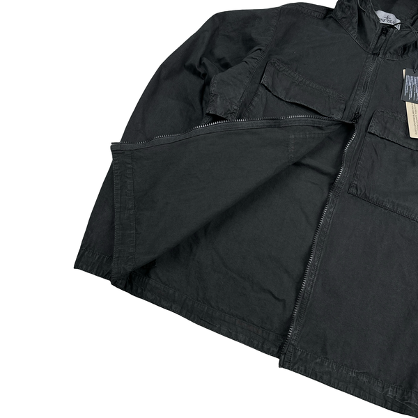 Stone Island 2024 Black Brushed Cotton Hooded Overshirt - Small