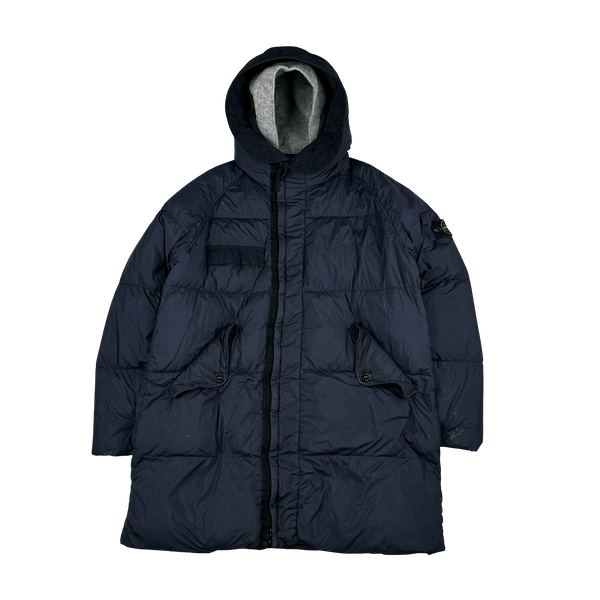 Stone Island Navy Garment Dyed Crinkle Reps Dual Wool Hood Parka Jacket - Large