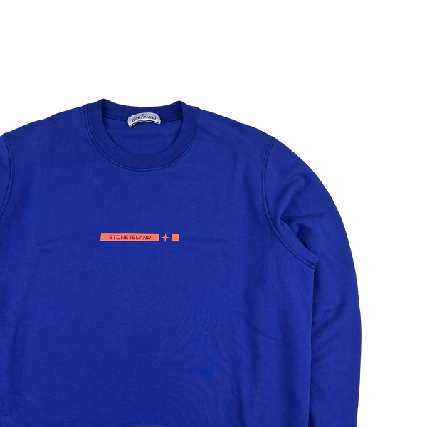 Stone Island 2022 Blue Cotton Spellout Crewneck Sweatshirt - XL