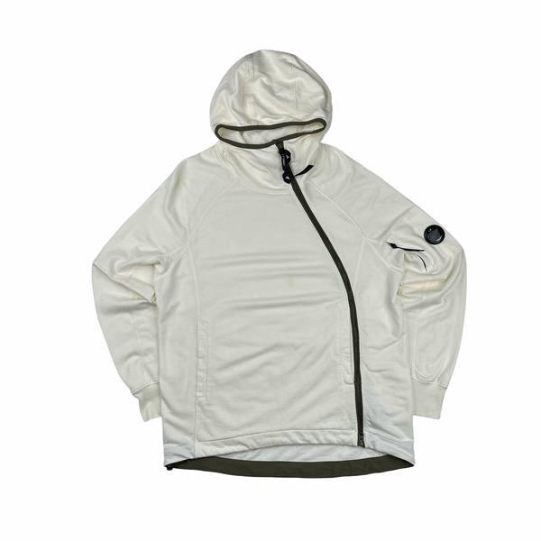 CP Company Cream/Green Asymmetrical Lens Viewer Zip Up Hoodie - Large