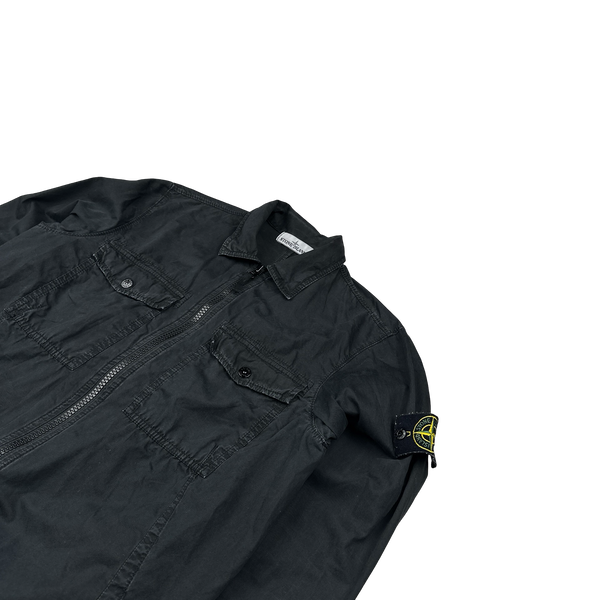 Stone Island 2019 Black Cotton Zipped Overshirt - Small