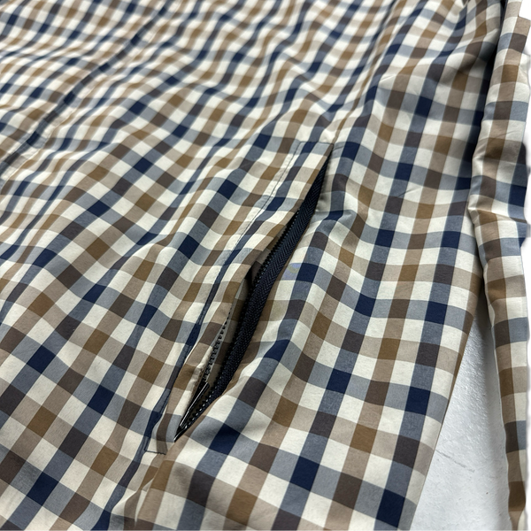 Aquascutum Checked Cotton Reversible Navy Hooded Jacket - Medium