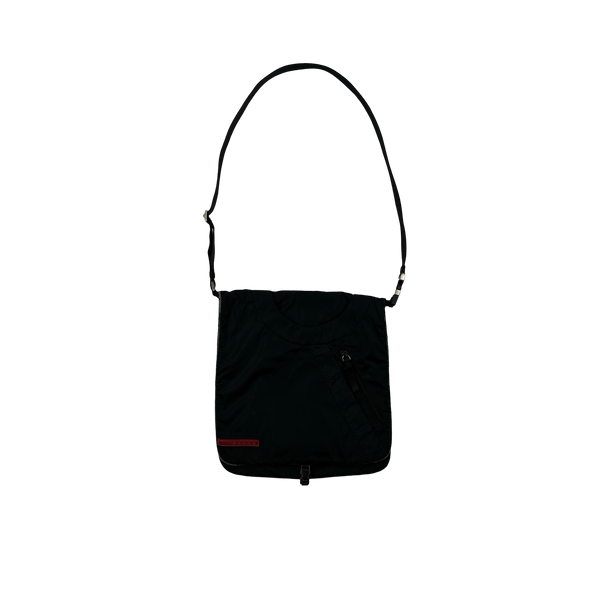 Prada Black Red Tab Nylon Adjustable Side Bag