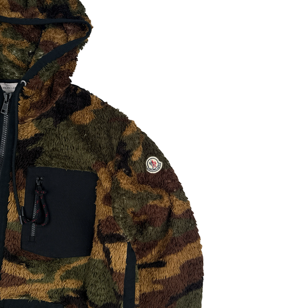 Moncler Teddy Fleece Camo Zipped Hooded Jumper - Large