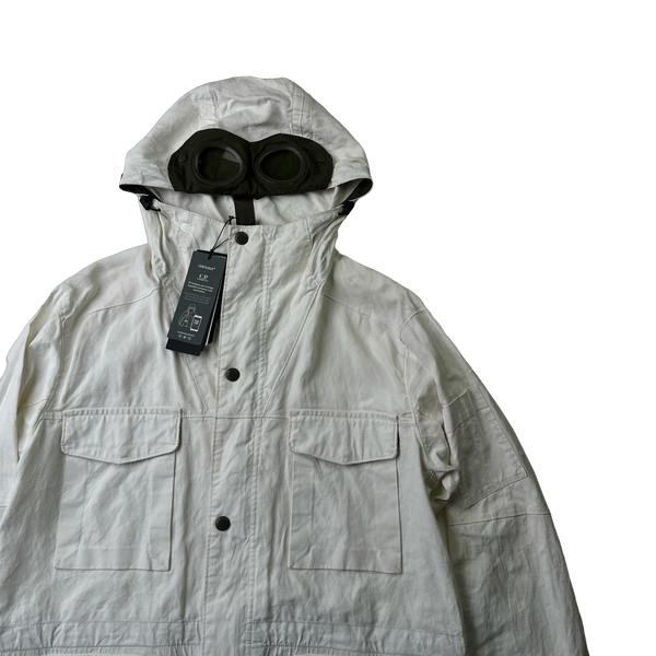 CP Company White Plated Linen La Mille Goggle Jacket - Large