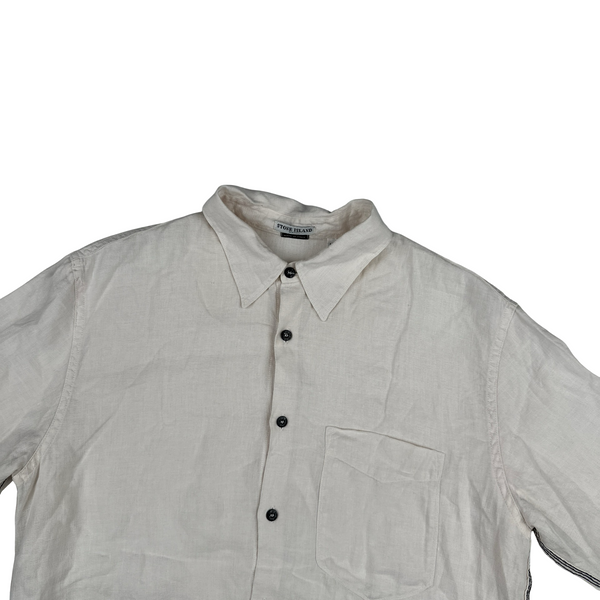 Stone Island Italy Linen Spellout Buttoned Shirt - Medium