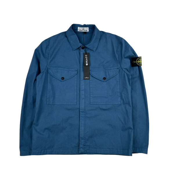 Stone Island 2024 Blue Cotton Double Pocket Overshirt - Small