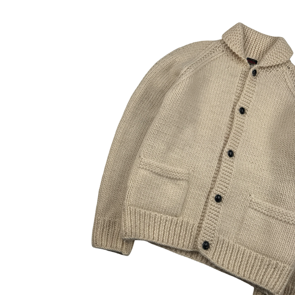 Evisu 2000s Beige Wool Logo Buttoned Knitted Cardigan - Large