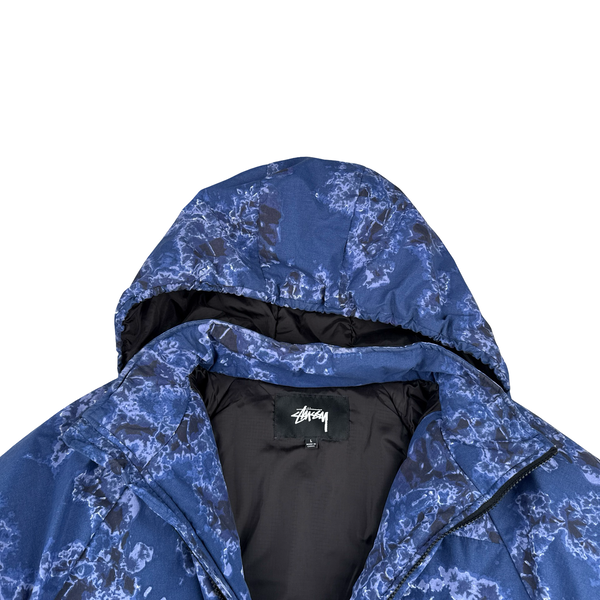 Stussy Blue Floral Print Primaloft Puffer Jacket - Large