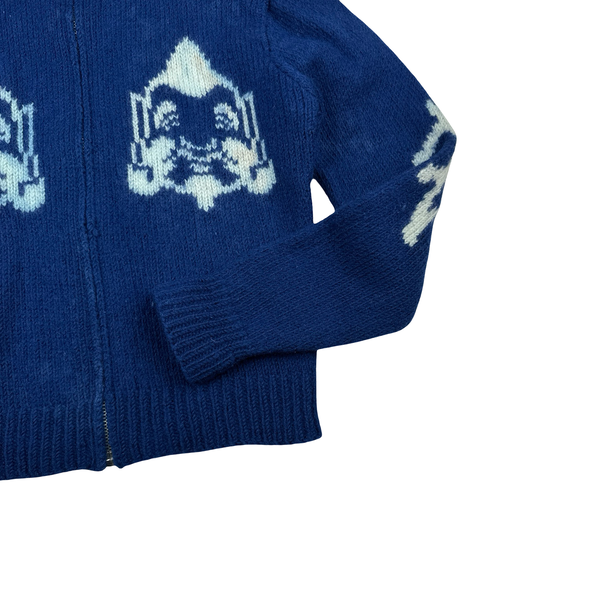 Evisu 2000s Blue Wool Logo Zip Up Hoodie - Large