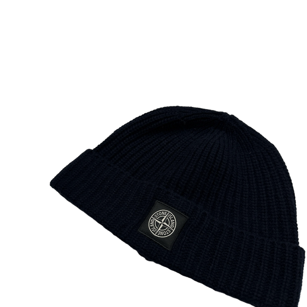 Stone Island 2021 Navy Wool Knit Ribbed Beanie