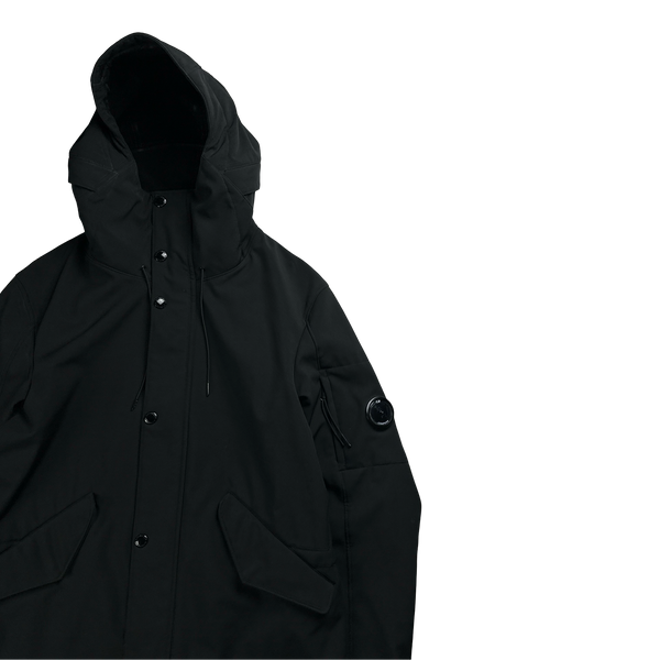 CP Company Black Fleece Lined Fishtail Soft Shell Parka - Large