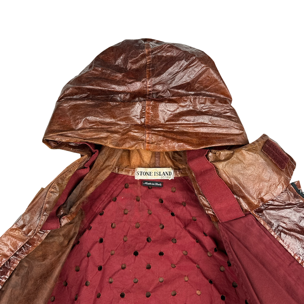 Stone Island 2001 Dark Red Micro Felt Transparent Laminated Web Jacket - Large
