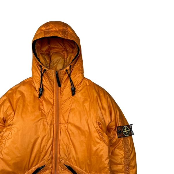 Stone Island 2007 Orange Mesh Badge Down Puffer Jacket - Small