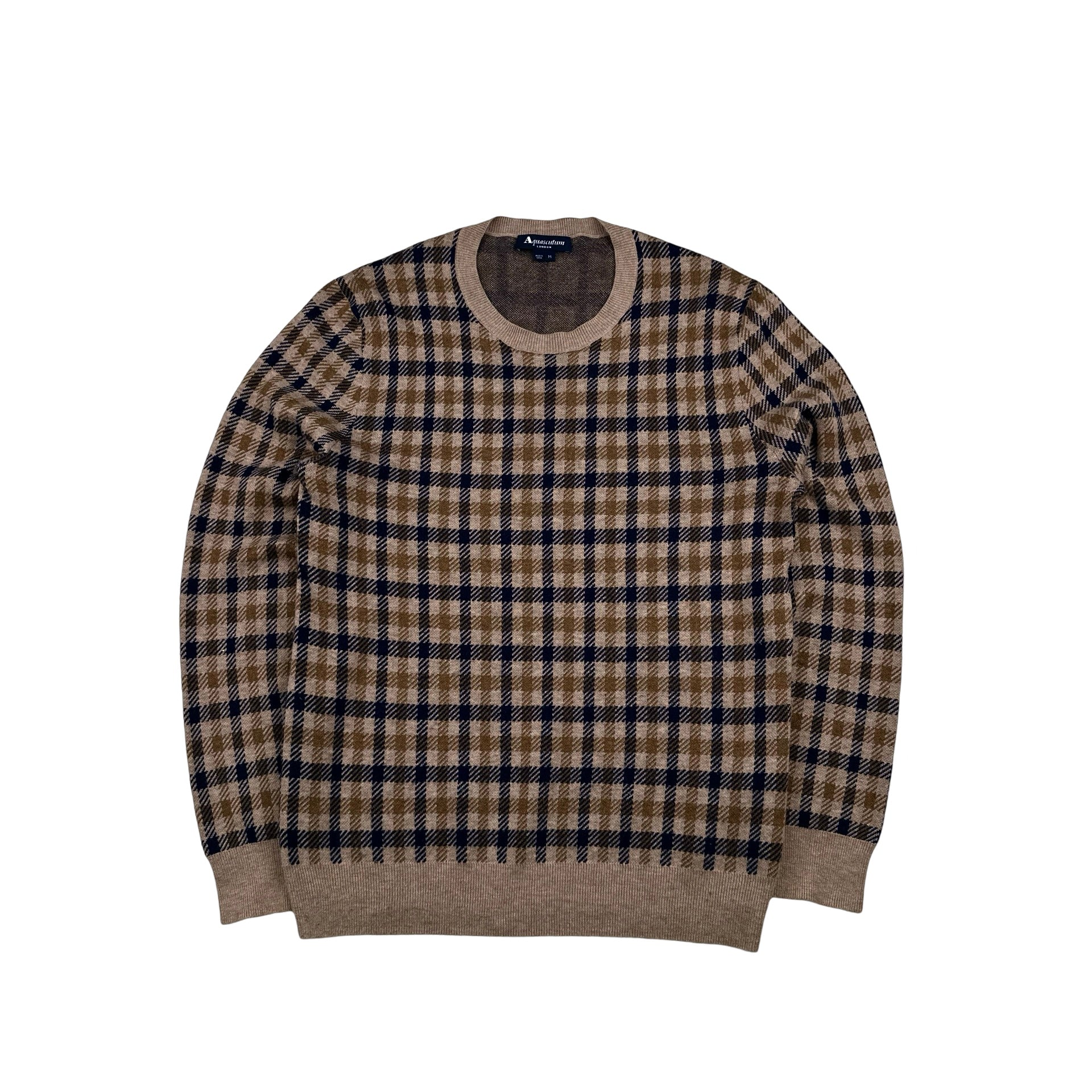 Aquascutum Cotton Checked Pattern Pullover Knit Medium Mat s Island