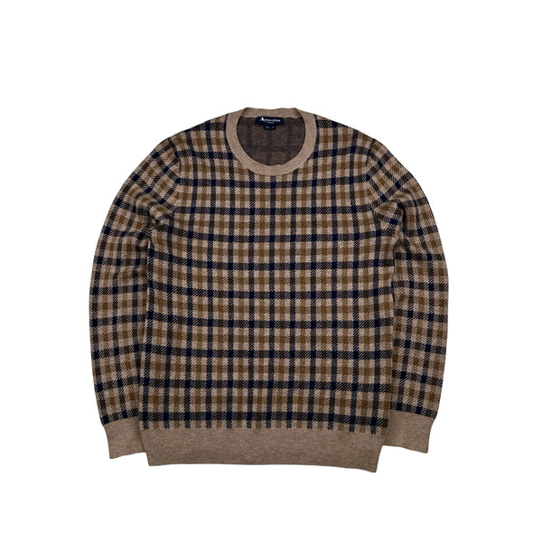 Aquascutum Cotton Checked Pattern Pullover Knit - Medium