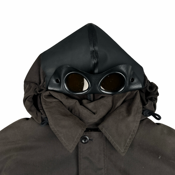 Cp Company Archive 2002 Brown Vulcanised Rubber Hood Lined Goggle Jacket - XXL