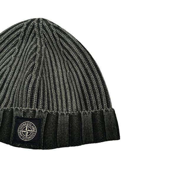 Stone Island Washed Green Ribbed Logo Patch Beanie
