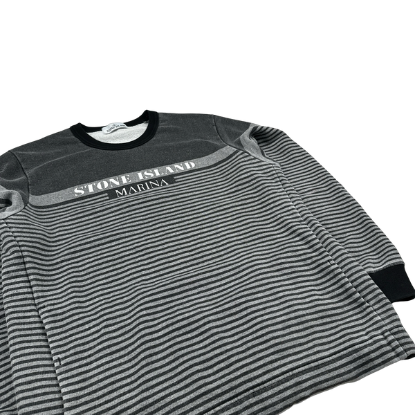 Stone Island 2017 Grey Marina Striped Thick Cotton Crewneck Jumper  