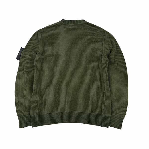 Stone Island 2021 Green Ribbed Wool Crewneck - Large