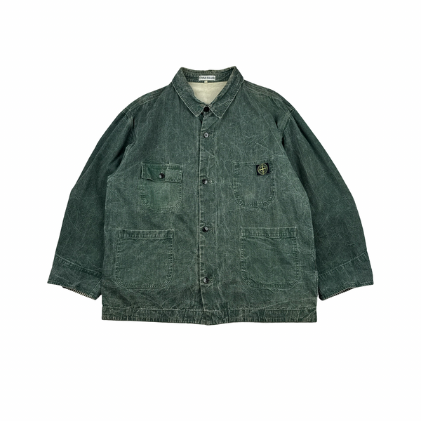Stone Island 1986 Pigment Cotton Vintage Green Washed Multi Pocket Denim Chore Jacket - XL