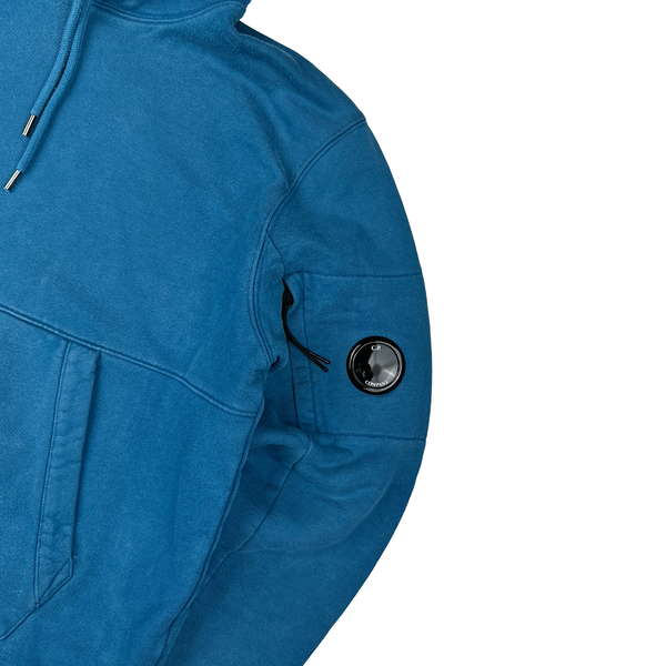 CP Company Azure Blue Cotton Lens Viewer Pullover Hoodie - Medium