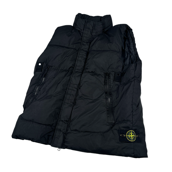 Stone Island 2021 Black Garment Dyed Crinkle Reps Down Filled Gilet - XL