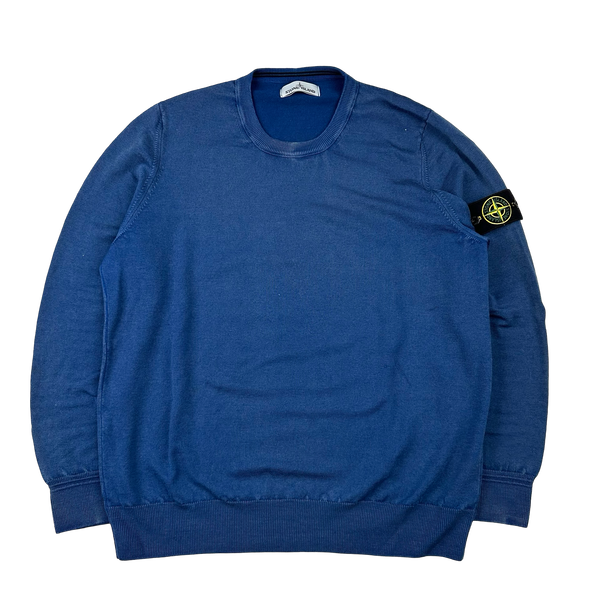 Stone Island Blue Cotton Crewneck Knit Jumper - XXL