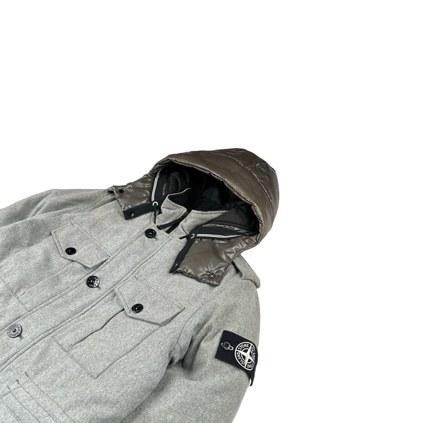 Stone Island 2014 Grey Ice Wool Blend Down Field Jacket - Small