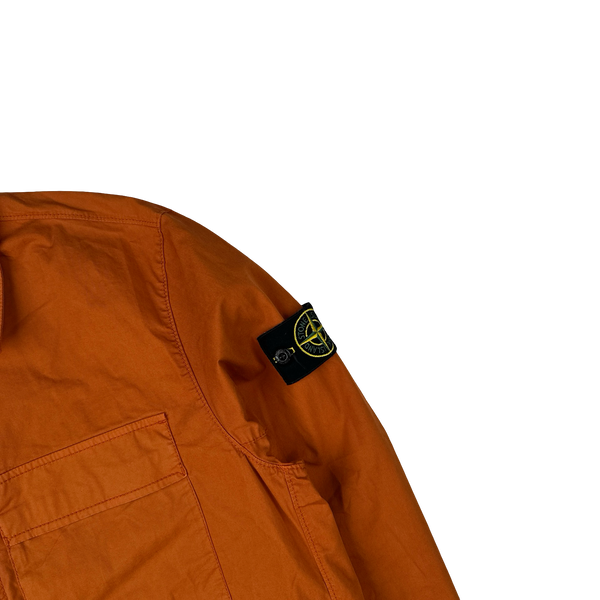 Stone Island 2023 Orange Supima Cotton Twill Zipped Overshirt - Large