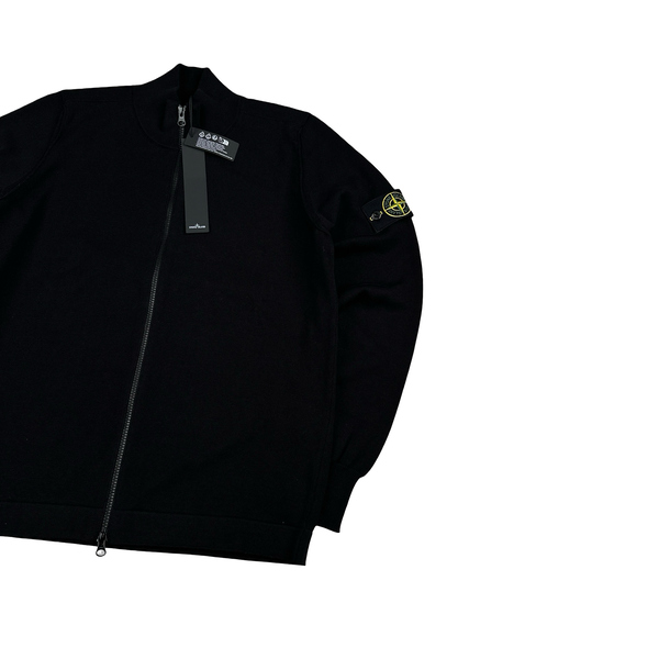 Stone Island 2023 Black Cotton Zipped Cardigan Knit Jumper - Small