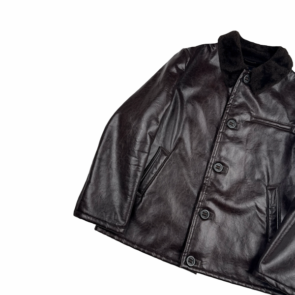 Armani Jeans 2000's Zip Up Faux Leather Lined Jacket - XL