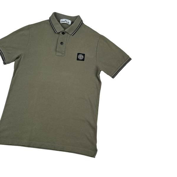 Stone Island Khaki Black Piping Short Sleeve Polo Shirt - Small