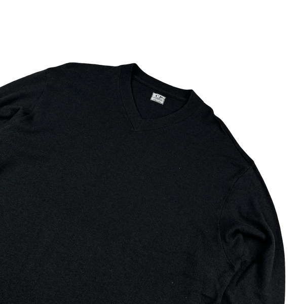 CP Company Vintage Charcoal Wool V-Neck Jumper - XL