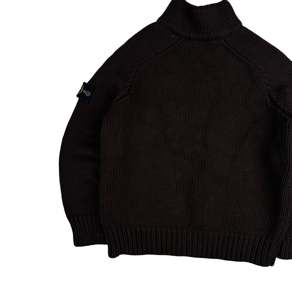 Stone Island 2005 Brown Heavyweight Wool Blend Zipped Jumper - Large