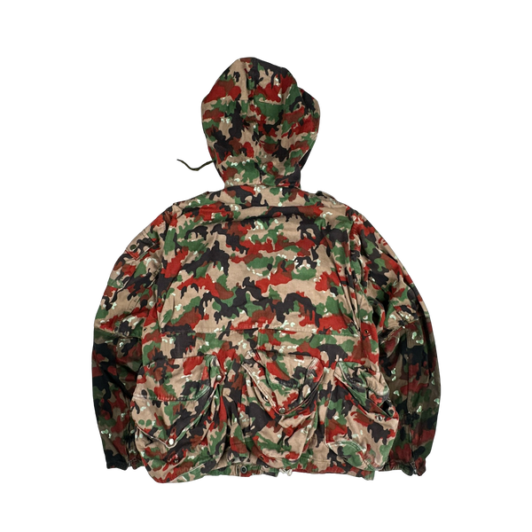 Vintage 70s Swiss Alpenflage M70 Netted Face Covering Multi-Pocket Cotton Jacket - XL