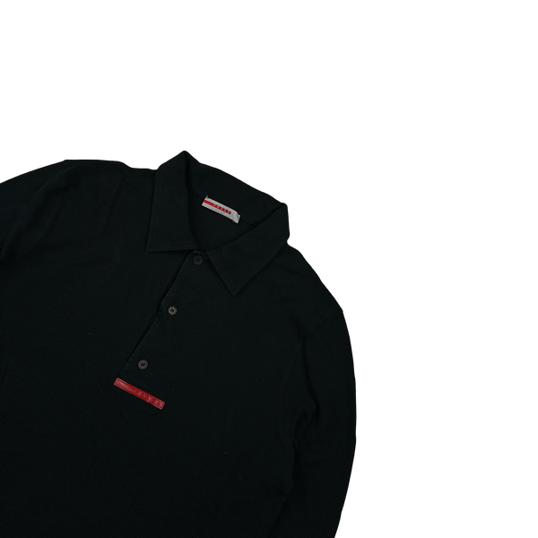 Prada Black Cotton Long Sleeve Red Tab Polo - Large