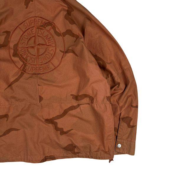 Stone Island Supreme 2019 Orange Brushed Cotton Camo Riot Mask Jacket - Medium