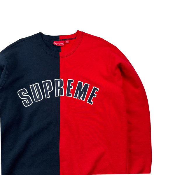 Supreme Red/Navy Spellout Split Thick Cotton Pre-Shrunk Jumper - Large