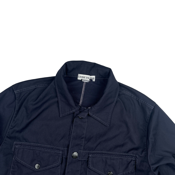 Stone Island 2003 Navy Contrast Stich Poly Overshirt - Large