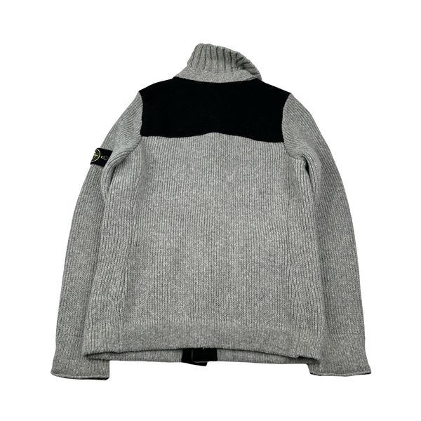 Stone Island 2011 Heavyweight Wool Grey Panelled Buttoned Knit - Large