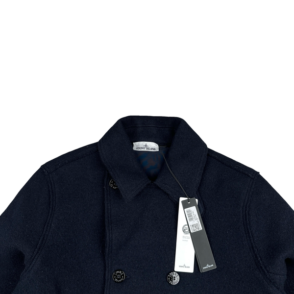 Stone Island 2025 Navy Buttoned Wool Heavyweight Jacket - Large