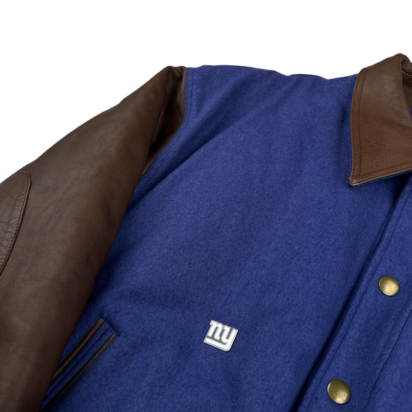 NFL Giants Leather Sleeve Varsity Bomber Jacket - Large