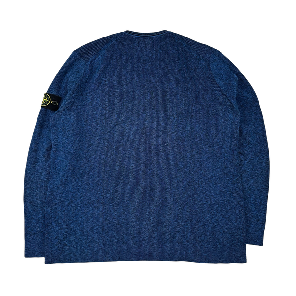 Stone Island 2014 Blue Marl Knit V-Neck Jumper - 3XL