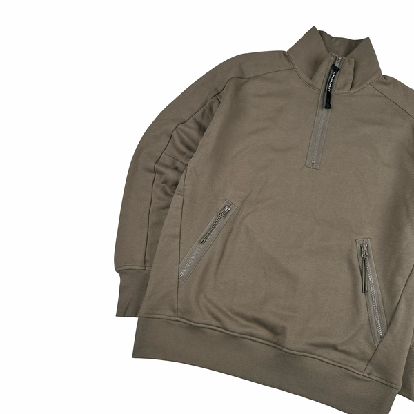 CP Company Cotton Half Zip Brown Lens View Jumper - Medium