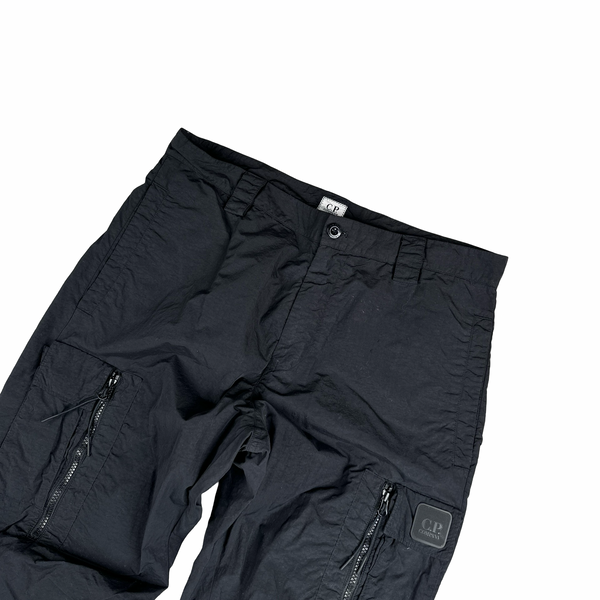 CP Company Metropolis Black Nylon Spellout Cargo Trousers - Medium