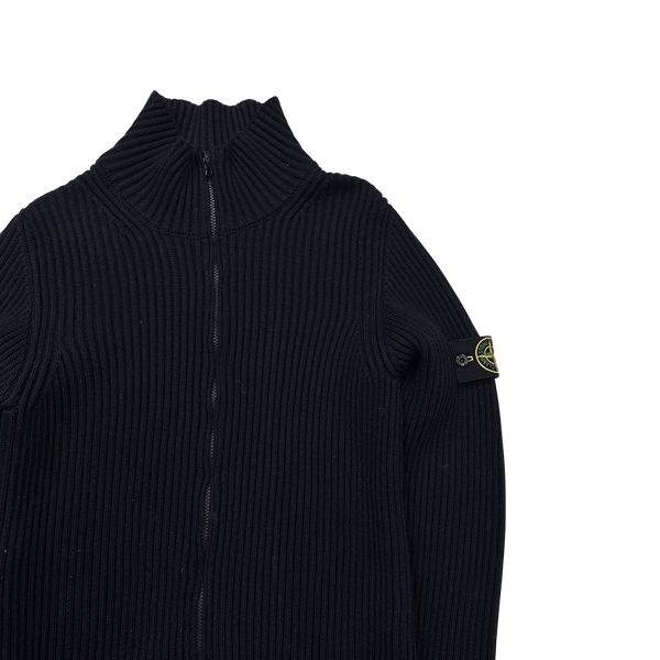 Stone Island Navy 2012 Wool Ribbed Zipped Jumper - Small