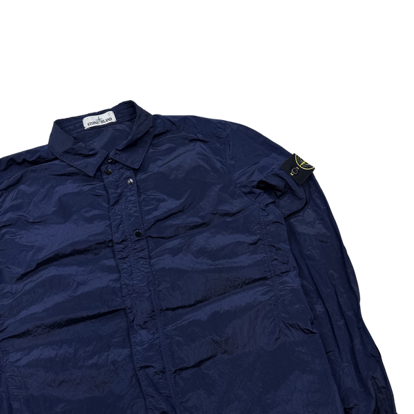 Stone Island Navy Blue Nylon Metal Shimmer Overshirt - Large