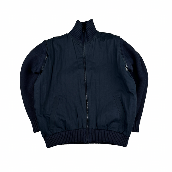 Paul And Shark 90’s Navy Thick Heavyweight Reversable Spellout Knit Jacket - Large