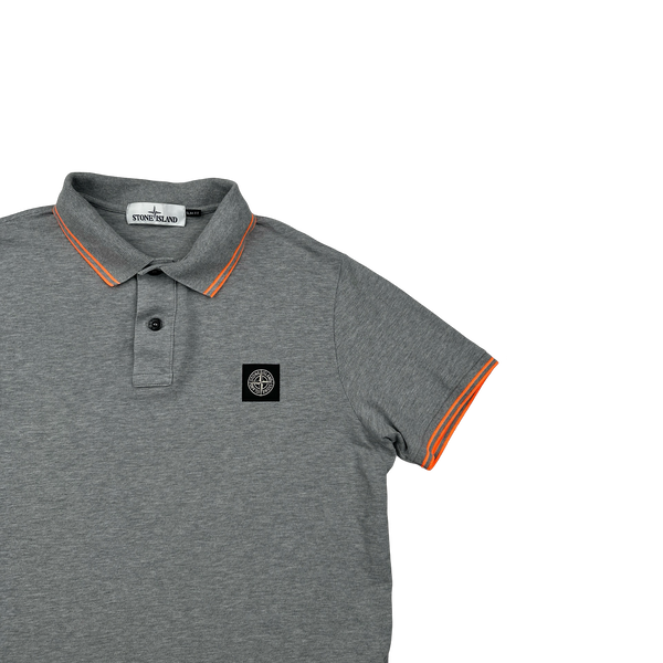 Stone Island 2018 Grey Orange Piped Polo Shirt - Medium